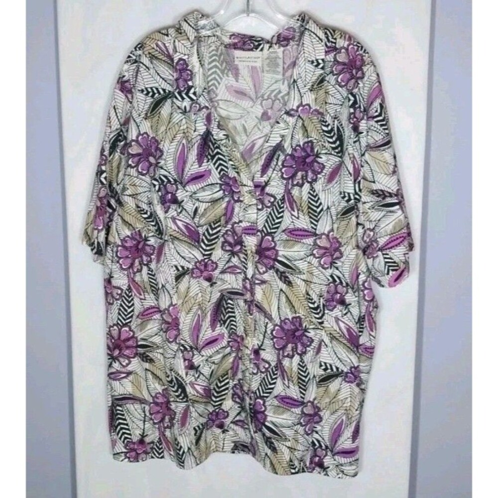 White Stag Plus 26W 28W Floral Button Front Tunic Top Purple Botanical Boho